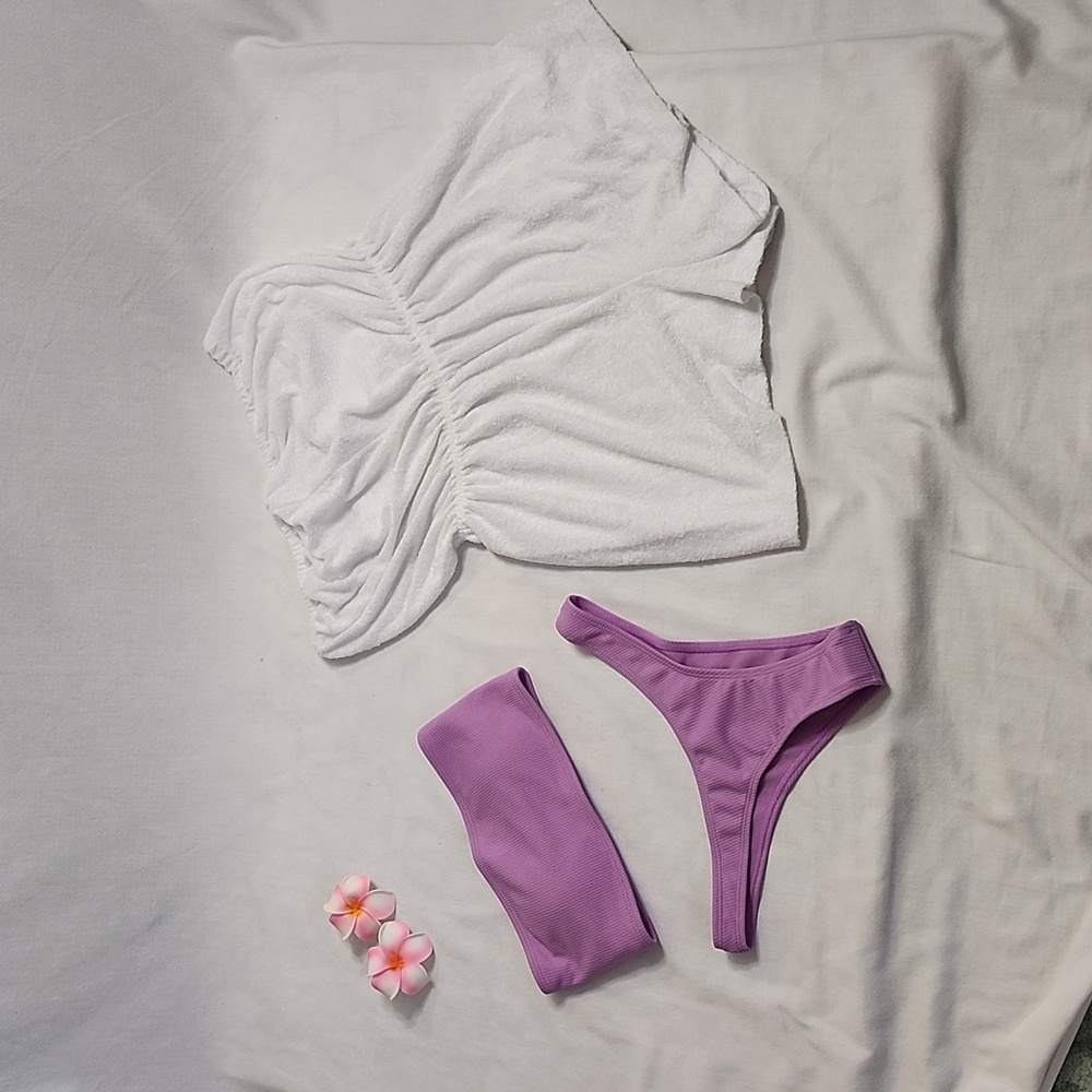 Vintage Carol Wright Romper with Ribbed Cutout Brazilian Bikini Set